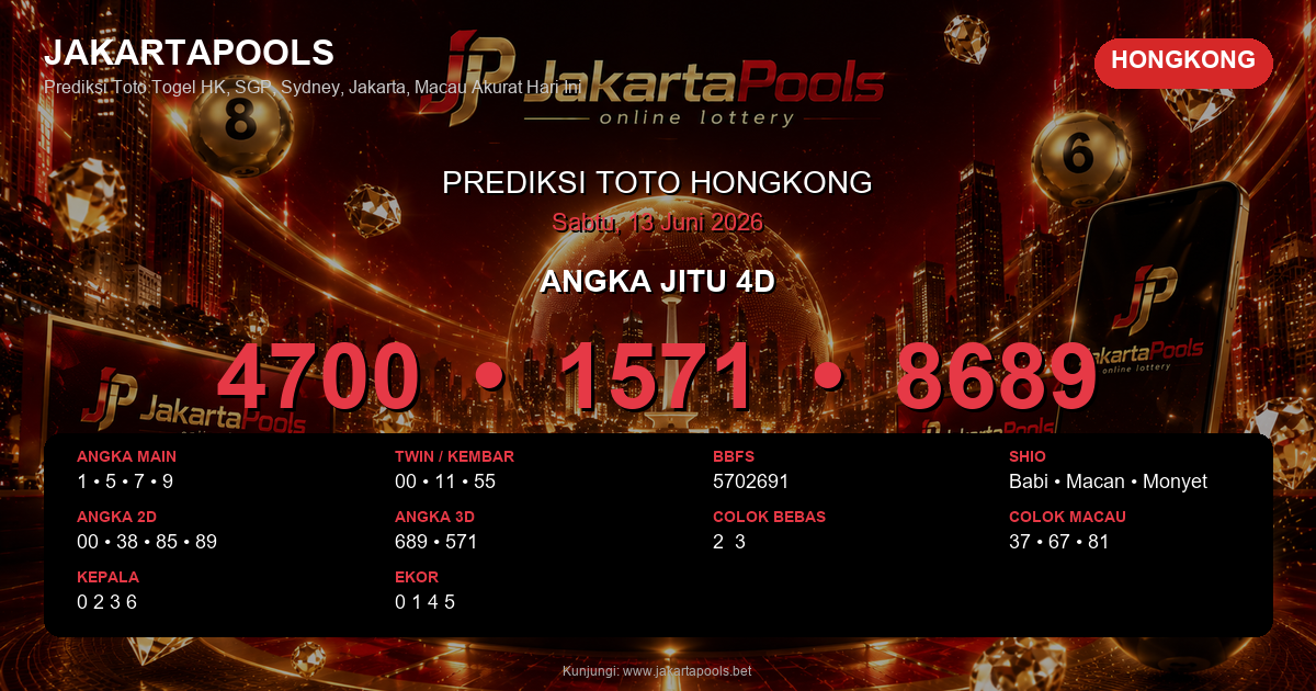 Prediksi togel Hongkong hari ini lengkap 2D 3D 4D 13 Juni 2026