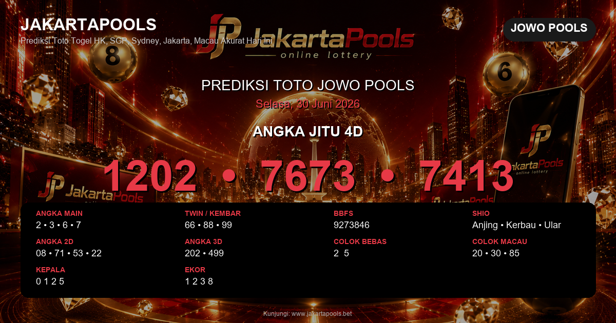 Prediksi togel Jowo Pools hari ini lengkap 2D 3D 4D 30 Juni 2026