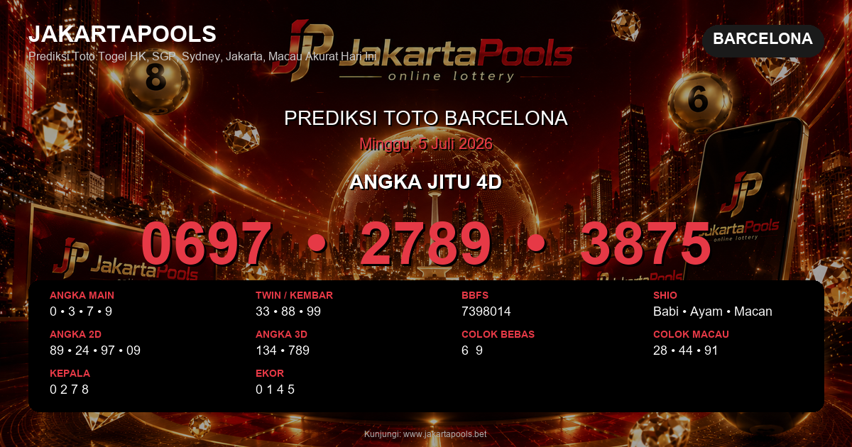 Prediksi togel Barcelona hari ini lengkap 2D 3D 4D 5 Juli 2026