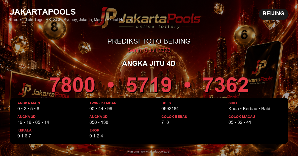 Prediksi togel Beijing hari ini lengkap 2D 3D 4D 6 Juli 2026