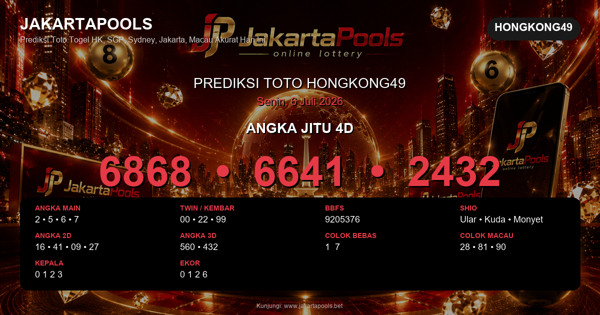 Prediksi togel Hongkong49 hari ini lengkap 2D 3D 4D 6 Juli 2026