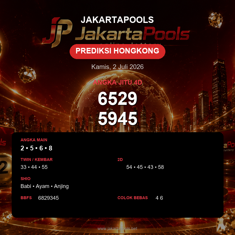 Prediksi togel Hongkong hari ini lengkap 2D 3D 4D 2 Juli 2026