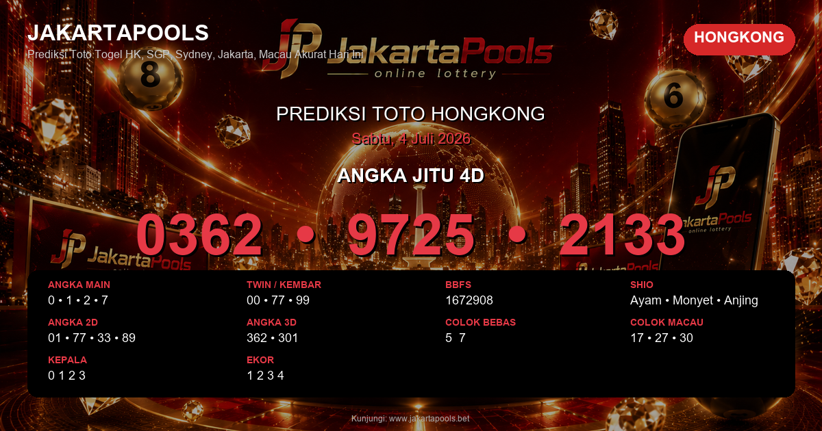 Prediksi togel Hongkong hari ini lengkap 2D 3D 4D 4 Juli 2026