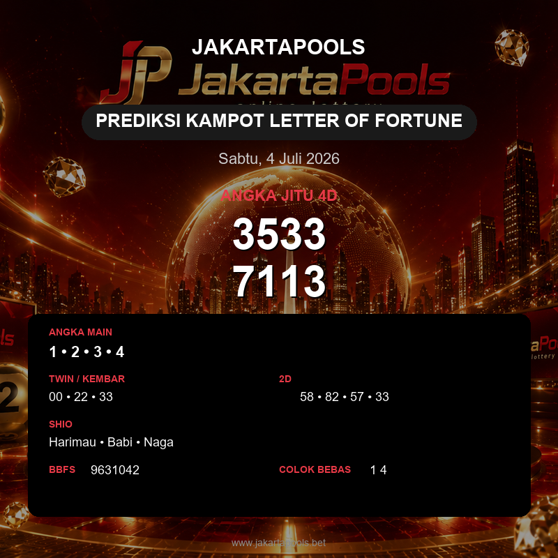 Prediksi togel Kampot Letter of Fortune hari ini lengkap 2D 3D 4D 4 Juli 2026