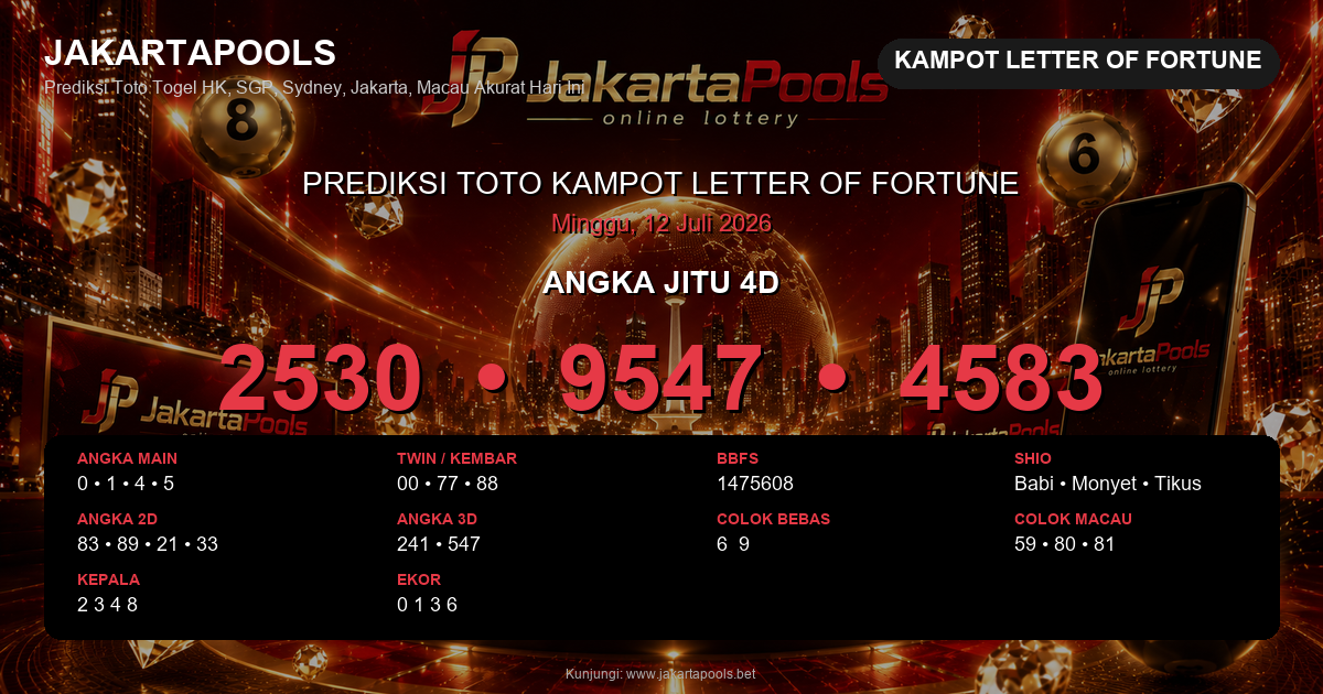 Prediksi togel Kampot Letter of Fortune hari ini lengkap 2D 3D 4D 12 Juli 2026