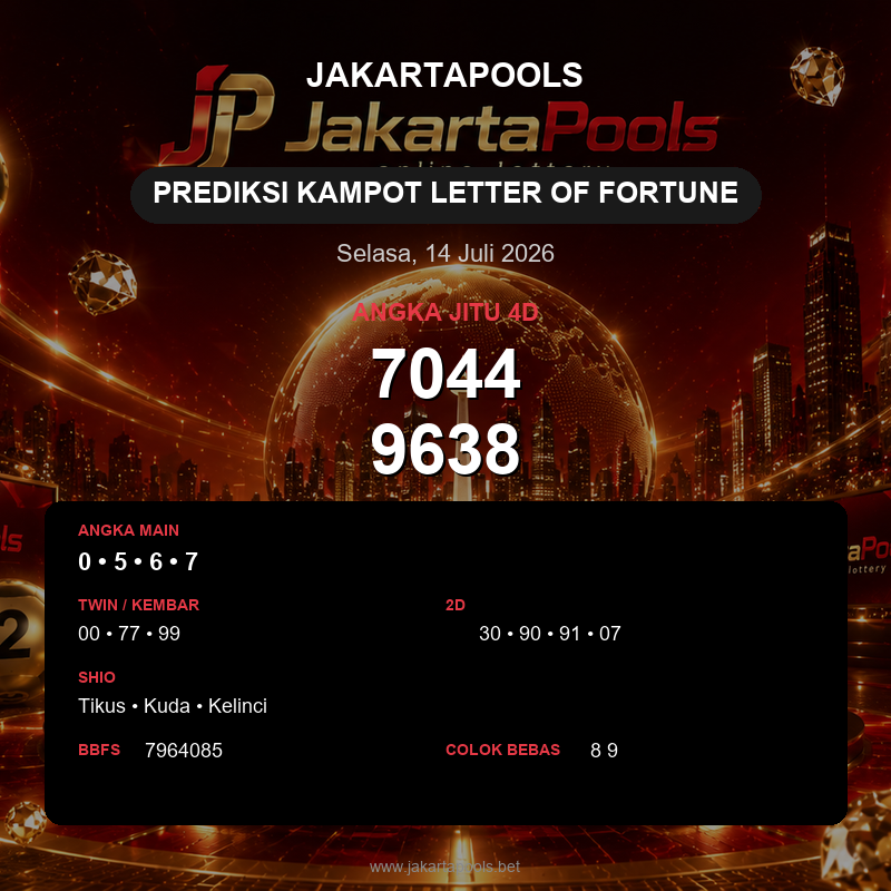Prediksi togel Kampot Letter of Fortune hari ini lengkap 2D 3D 4D 14 Juli 2026
