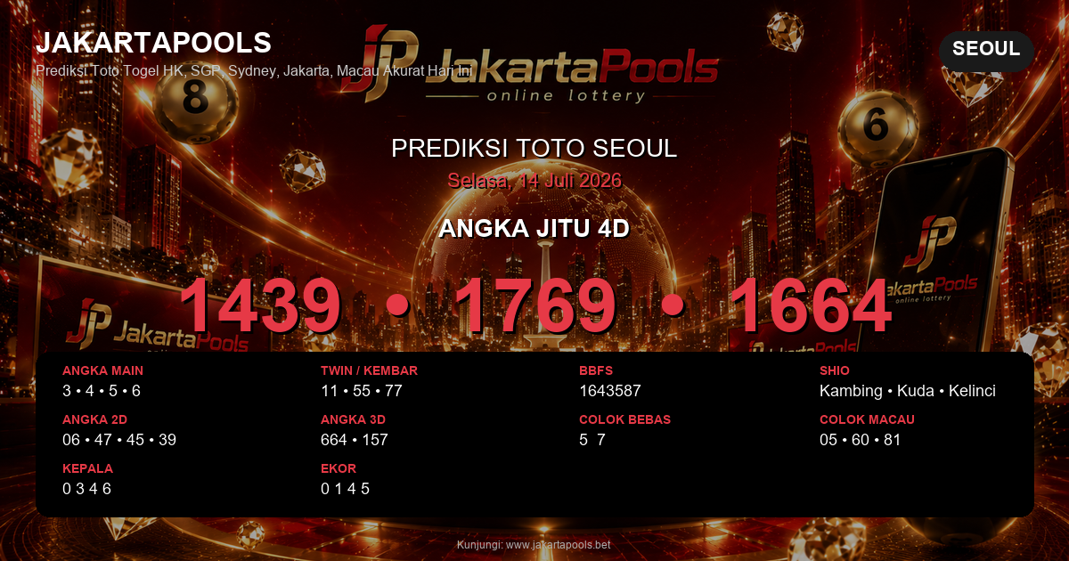 Prediksi togel Seoul hari ini lengkap 2D 3D 4D 14 Juli 2026