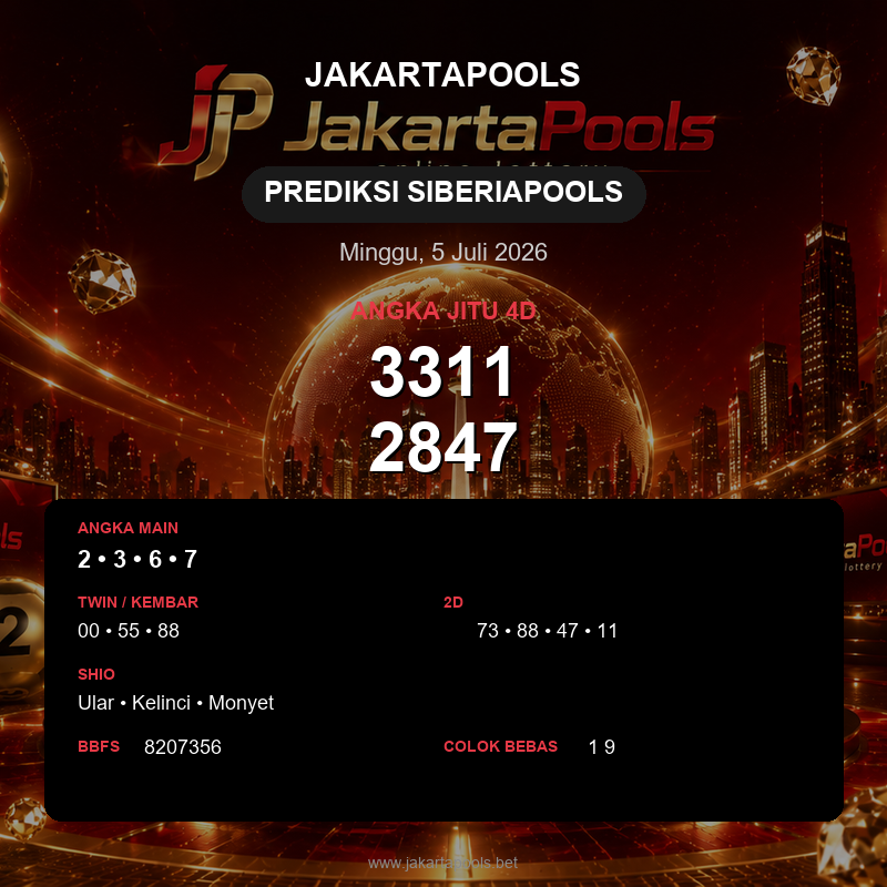 Prediksi togel SiberiaPools hari ini lengkap 2D 3D 4D 5 Juli 2026