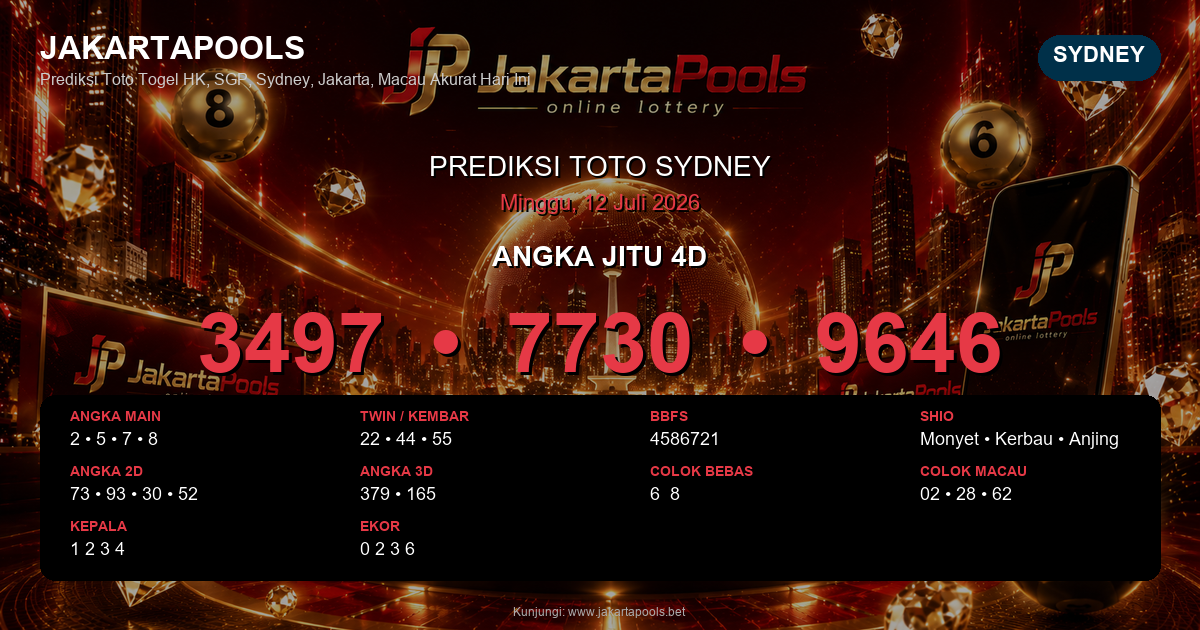 Prediksi togel Sydney hari ini lengkap 2D 3D 4D 12 Juli 2026
