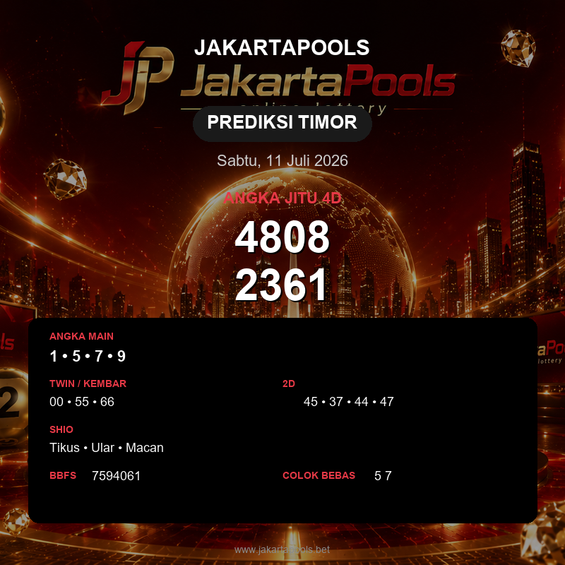 Prediksi togel Timor hari ini lengkap 2D 3D 4D 11 Juli 2026