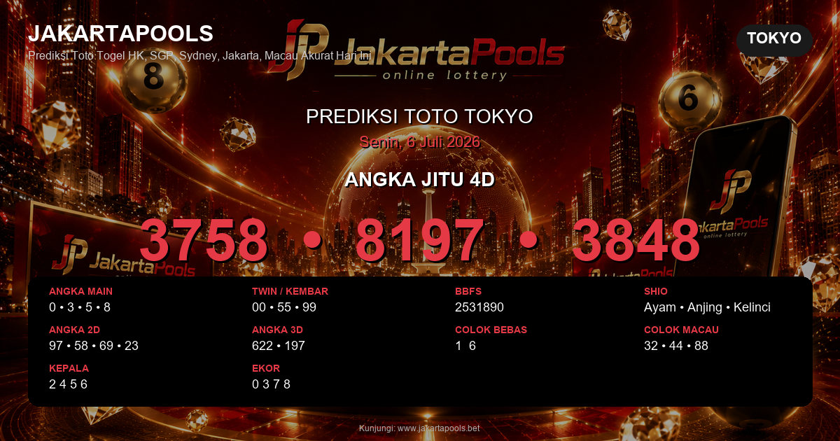 Prediksi togel Tokyo hari ini lengkap 2D 3D 4D 6 Juli 2026